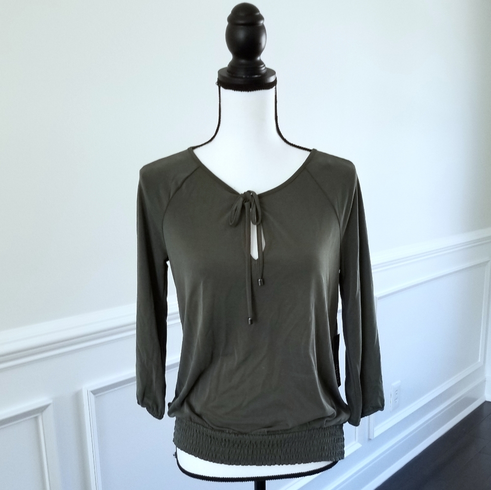 Army Green Shirt  3/4 length sleeves & tie front